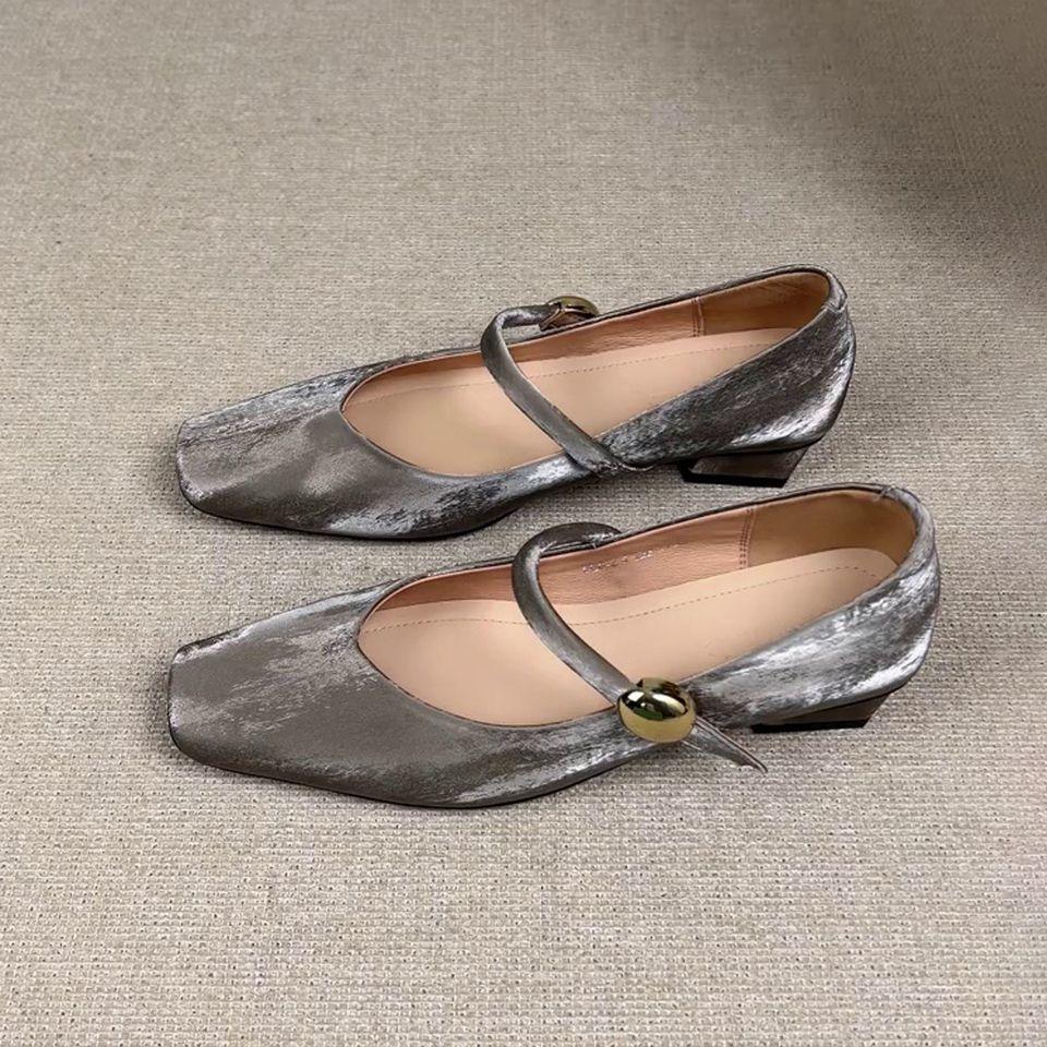 Hot Selling Summer 2025 Square Toe Woman Shoes Comfortable Elegant Sneaker Shallow Pearl Buckle Strap Dress Low Heels Mary Janes