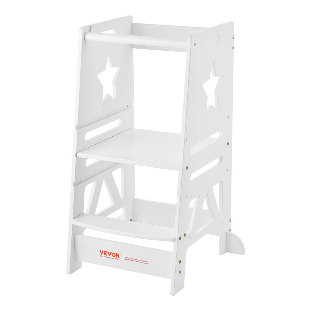 VEVOR Tower Step Stool for Kids and Toddlers, 3-Level Height Adjustable Toddler Kitchen Stool Helper