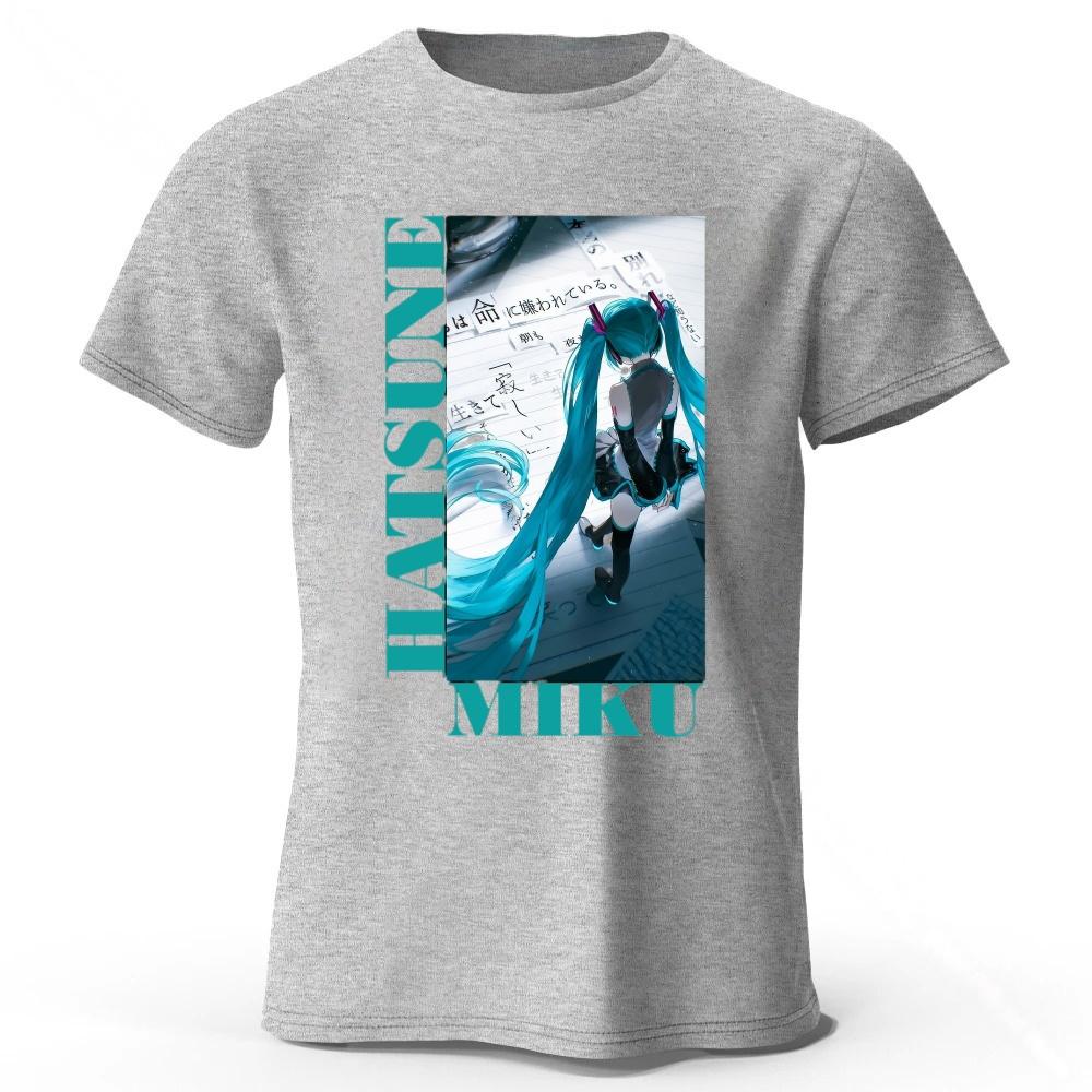 Summer Hatsune Miku Printed Pure Cotton T-shirt Men Fashion Casual Comfortable Plus-size Short Sleeves Top