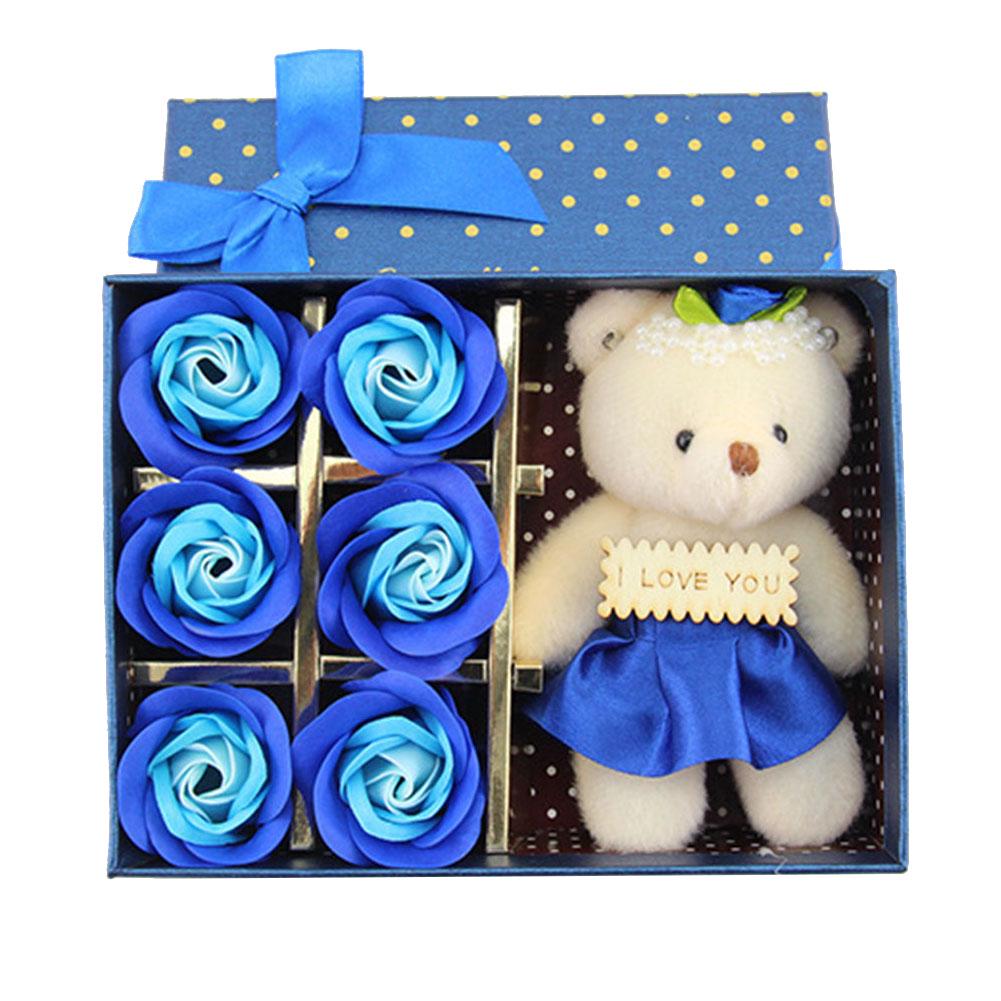 Romantic Life Bear Flower Doll Valentine Rose Artificial Soap Day Gift 6Pcs Partyation