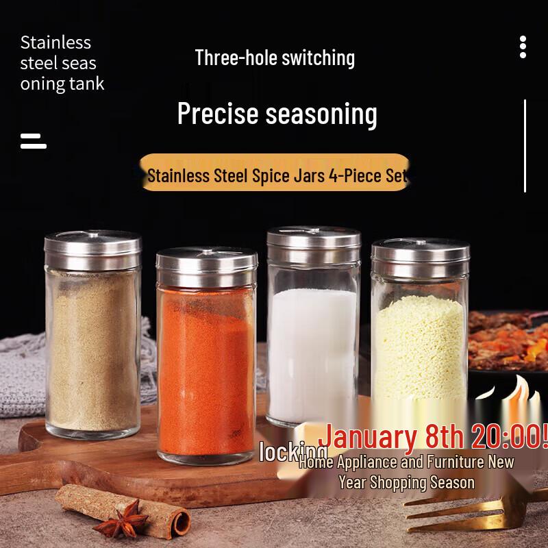 Baijie Glass Spice Shakers with Stainless Steel Lids, 4-Pack