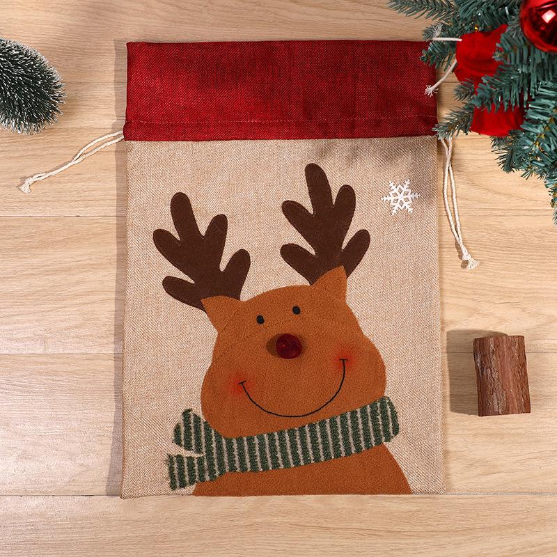 Cross-Border Christmas Snowman & Reindeer Drawstring Bag: Small & Large Gift Candy Packaging