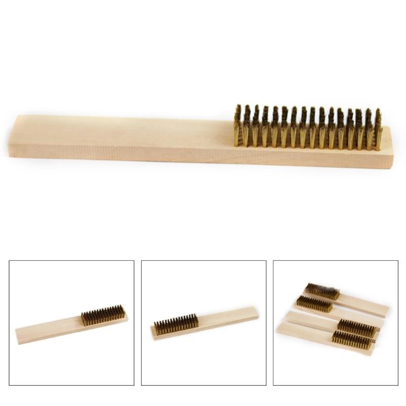 Wire Brush for Cleaning Rust Removal Plated Copper Bristles with Wood Handle Grip for Dirt & Paint Scrubbing Removing