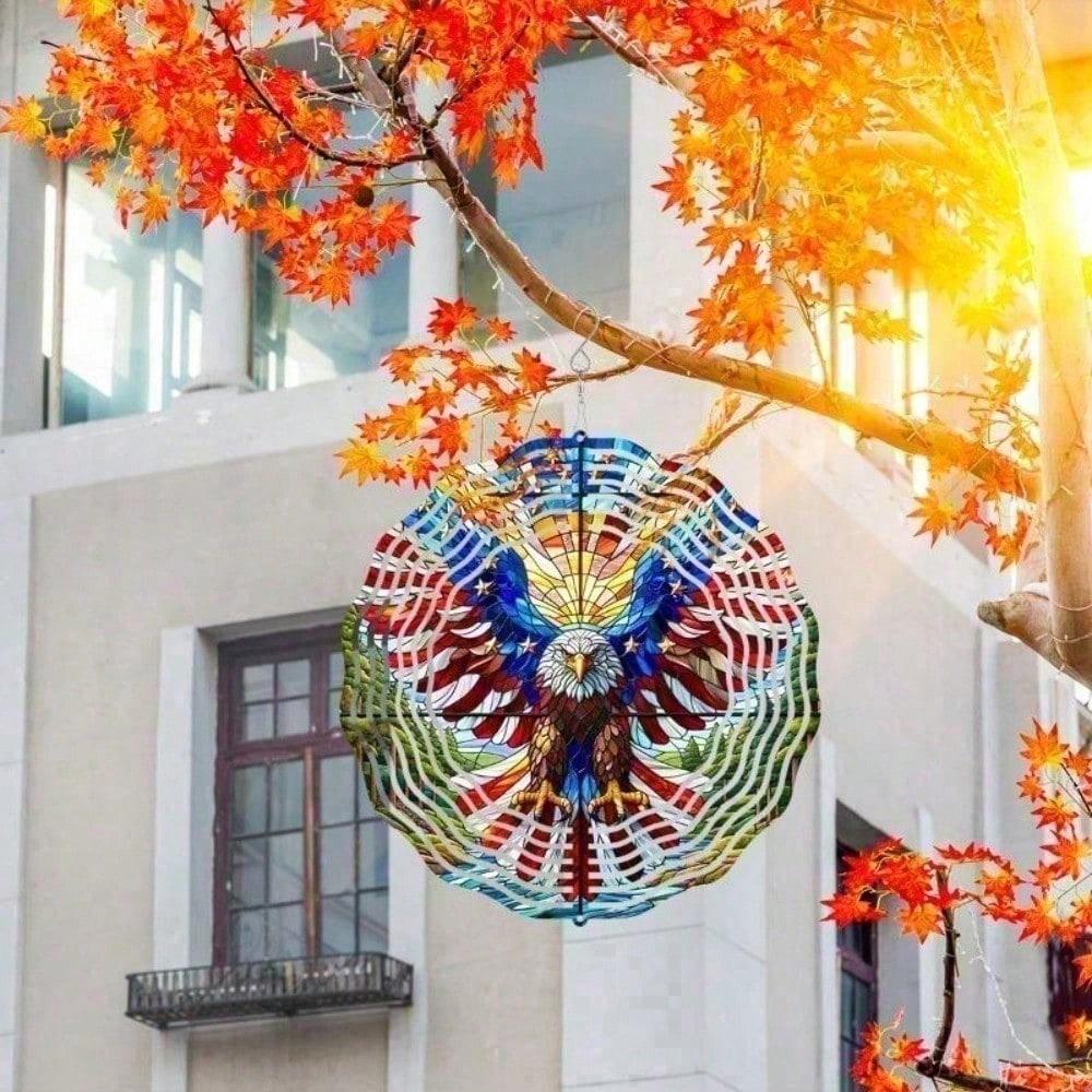 2D Spinning Metal Eagle American Flag Wind Spinner Patriotic Yard Garden Outdoor Decoration Gift