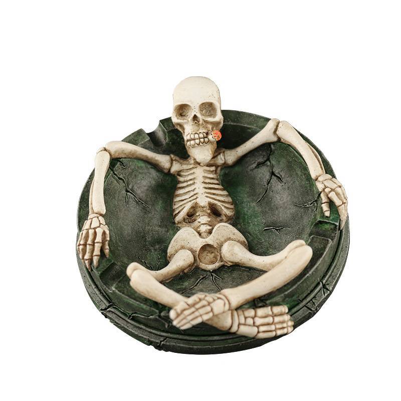 Resin Skull Ashtray With Flower Decor Modern Home Office Gift For Adults