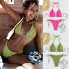 Trend Print Neck Sling Sexy Swimsuit Women's Lace-up Split Swimsuit