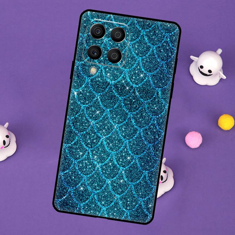 Watercolor Faux Glitter Mermaid Scales Cover For Samsung Galaxy M32 M52 M12 M13 M33 M23 M53 M15 M55 M31 M51 M14 M34 M54 M20 Case