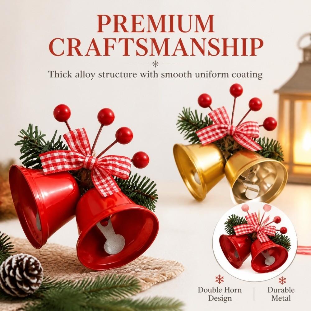 DIY Christmas Bell Pendant Double-Bell Xmas Bow Bell Hanging Decor Fireplace Decor