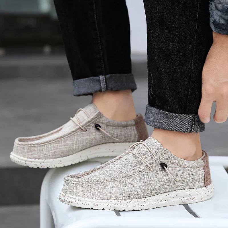 Canvas Men Shoes Male Loafer Lightweight Soft Sole Breathable Slip-On Walking Casual Shoes for Men footwear big size 48