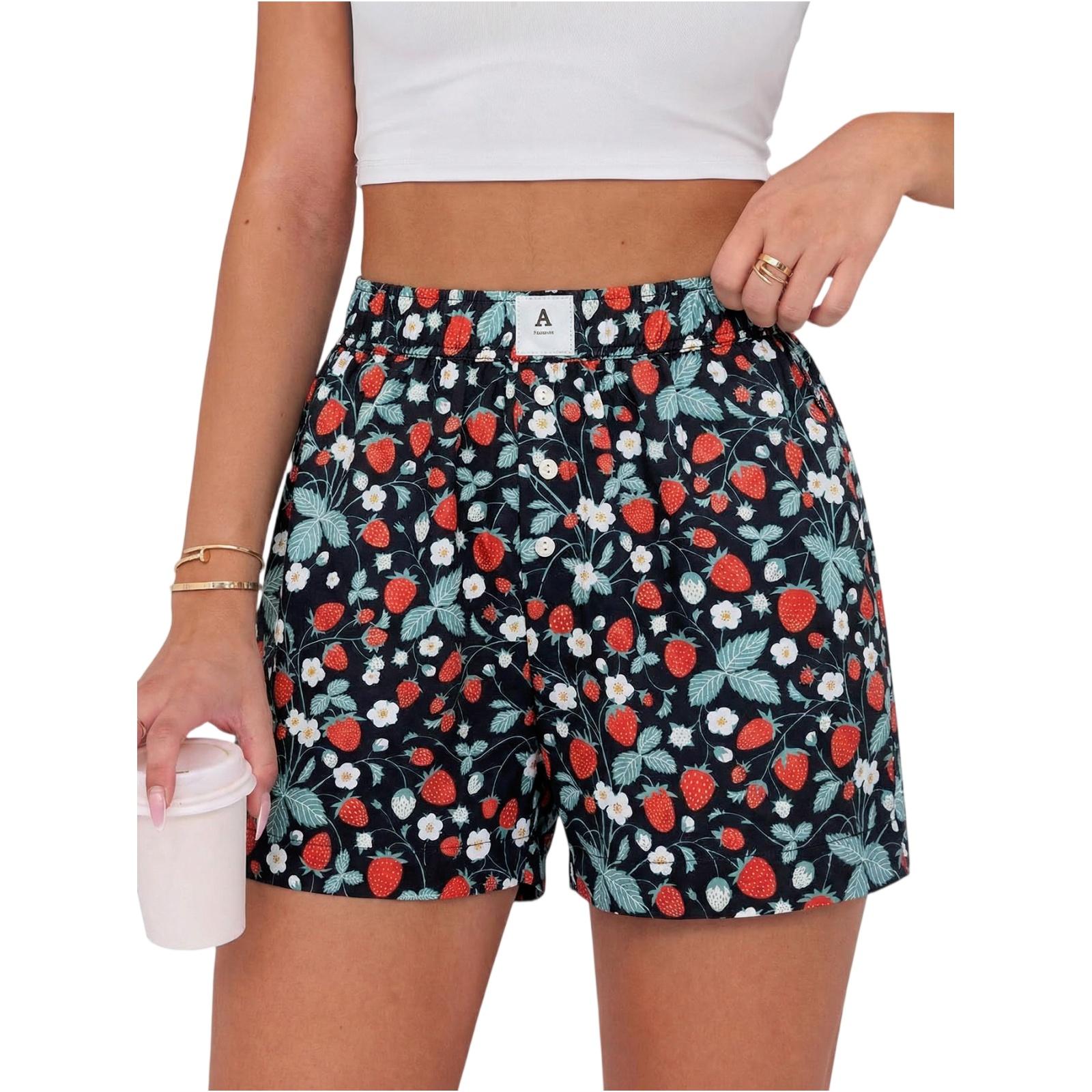 Women s Casual Comfort High-Waisted Loose Printed Shorts L