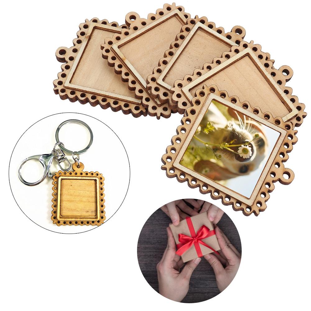 5 Stück Holz Rechteck Fassung Prägung Rohling Kleine Holz Bilderrahmen Schlüsselanhänger Tabletts