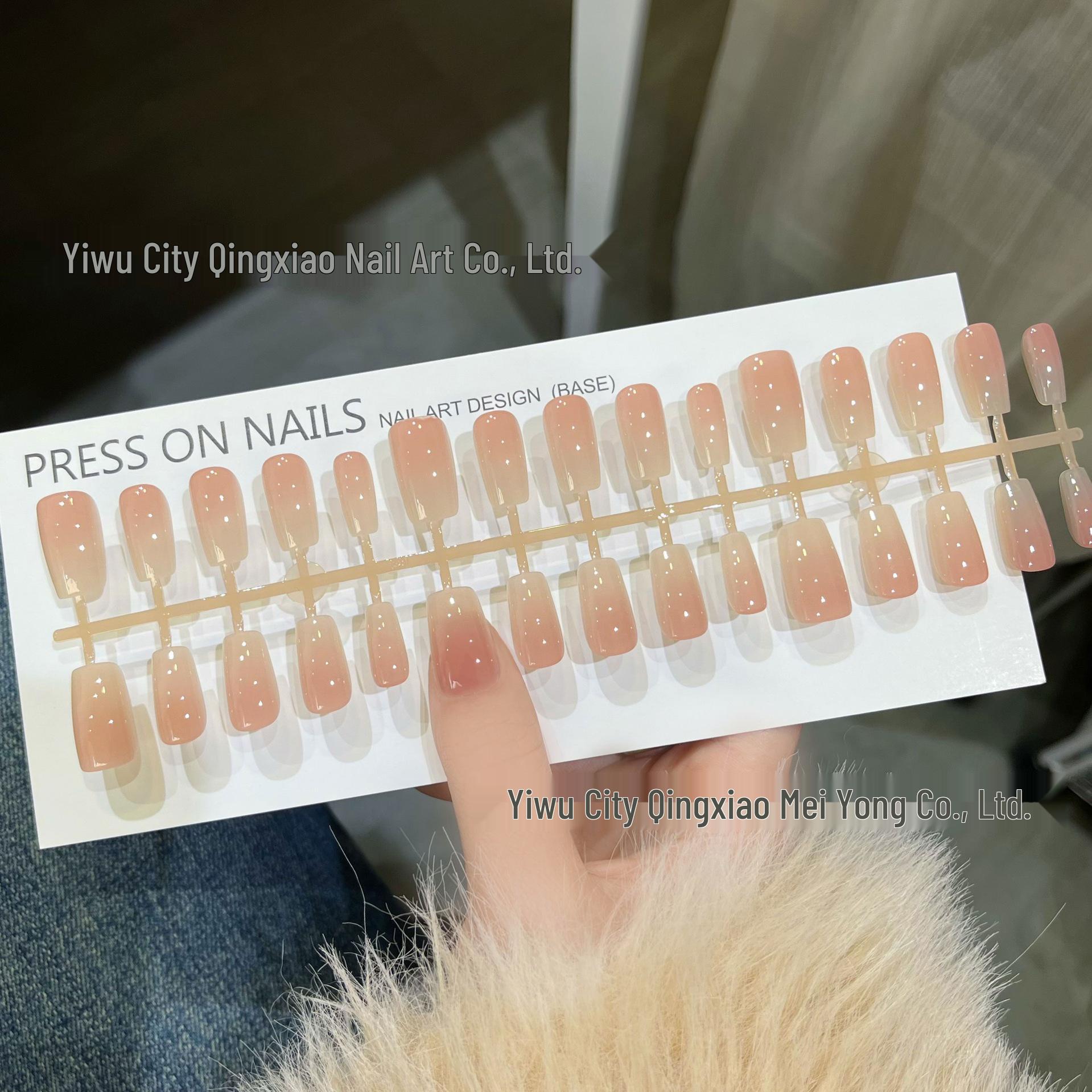 Nude Pink Gradient Handmade Nail Art Gel - Style 071 with White Accents