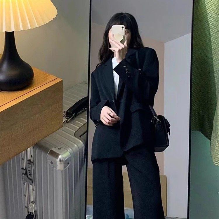 Women's Black Suit Set for Spring/Autumn 2026 - Casual, Fashionable, and Professional; Ideal for Interviews and College Students.