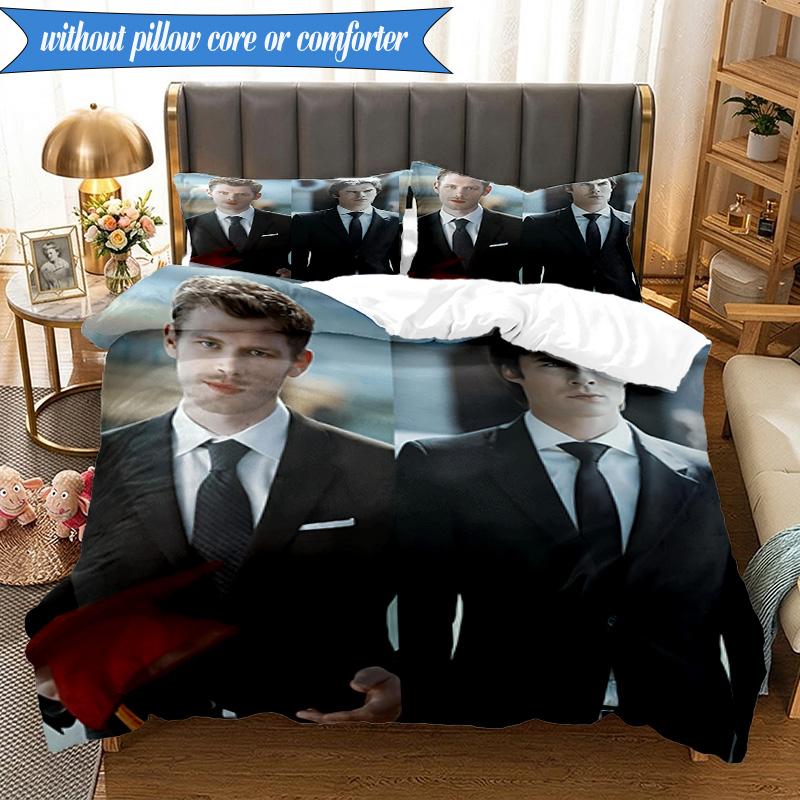 3PCS Two Men In Suits Damon Bedding Set,Including 1pc Duvet Cover And 2pcs Pillowcases Perfect for Bedroom, Dormitory, Fan Christmas Gift