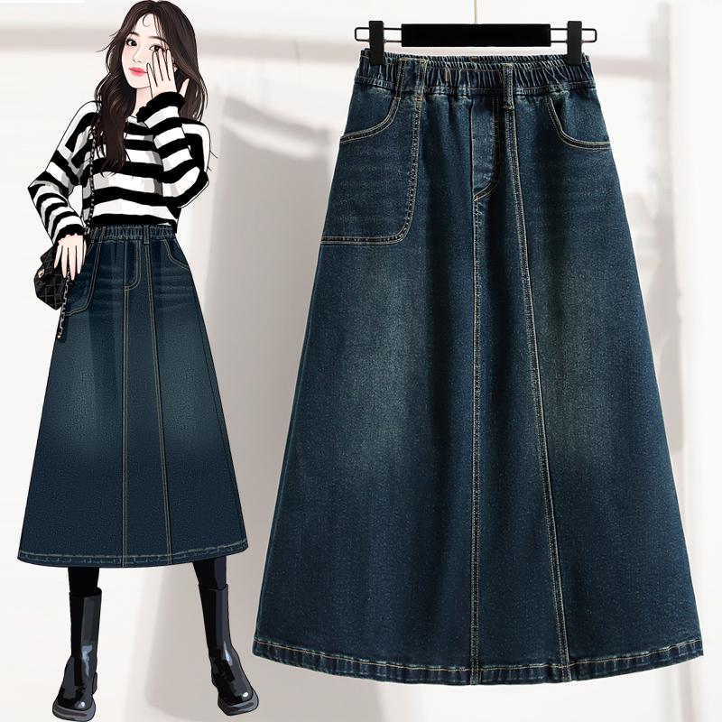 DIMANAF 2025 Plus Size Summer Elastic Denim Skirts Women A-Line Fashion Loose Skirt High Waist Vintage