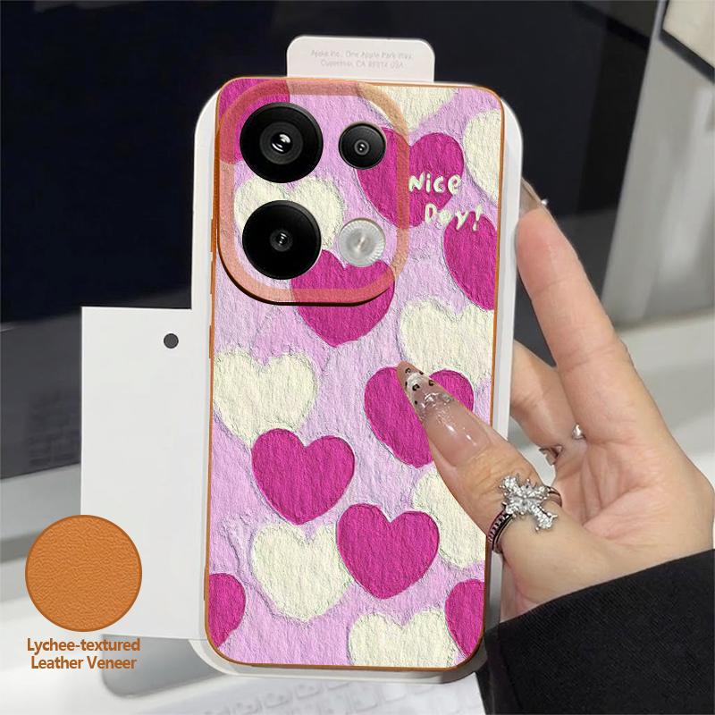 Vintage Love Heart Print Case For Xiaomi 13T Pro Redmi Note 15 Pro 4G Redmi Note 14 13 Pro+ 5G Leather Texture Silicone Cover