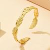 Elegant Stainless Steel Leaf Open Bangle Bracelet