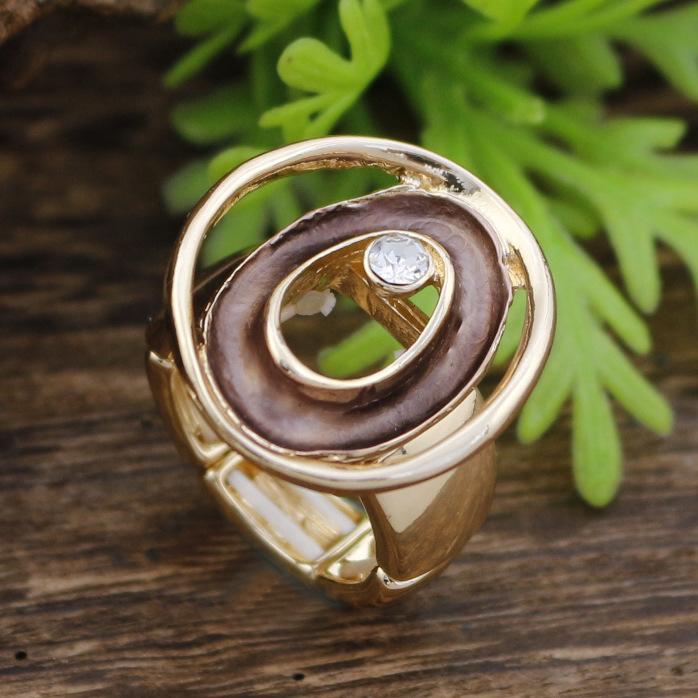 New Enamel Color Hollow Ring Elastic Ring Women's Simple High-end Diamond-set Oval Ring