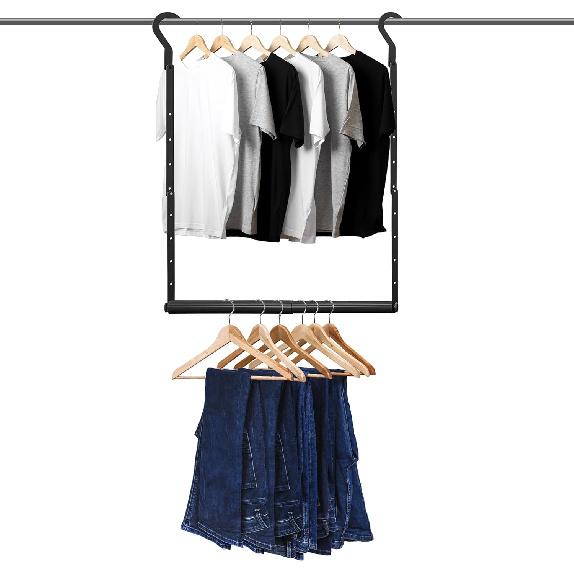 Hanging Closet Rod, 18-30In Heavy Duty Adjustable Width and Up to 38In Height Adjustable Closet Rod Extender, Double Closet Rod Hanging Bar,