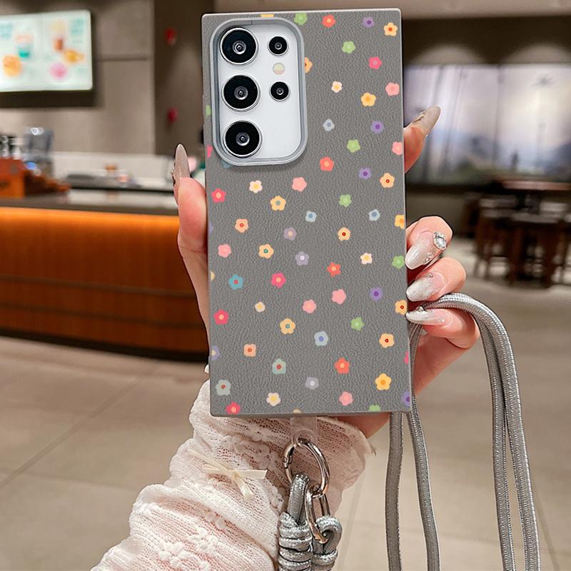 Crossbody Lanyard Case For Samsung Galaxy S24 FE S25 S22 S23 Ultra A55 A53 A54 A15 A16 A25 A56 5G Small Flowers Soft Phone Cover