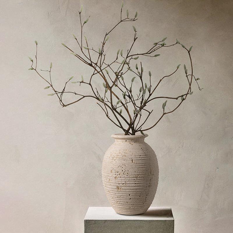 Haihong Yalin Wabi-Sabi Travertine Faux Flower Vase - Light Luxury Decorative Ornament for Living Room Entrance