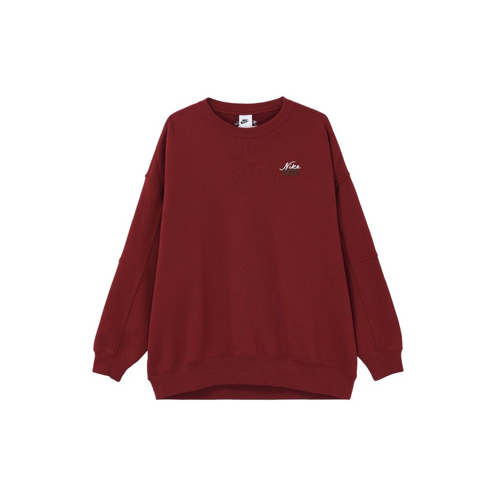 Nike Alphanumeric Embroidery Ribbed Crew Neck Loose Sweatshirt Women Sweatshirt Rose-Red FV8444-677