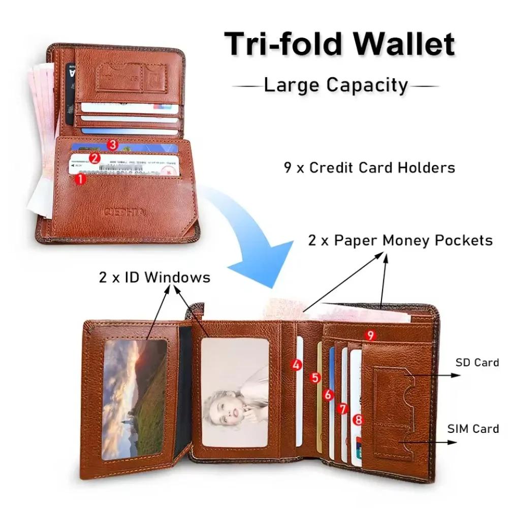Men Wallet Genuine Leather Rfid Blocking Trifold Wallet Vintage Thin Short Multi ID Credit Card Holder Male Purse Money
