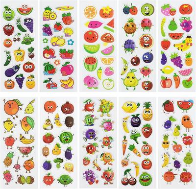 10 Sheets 3D Puffy Stickers Fruit Vegetable Bulk Stickers Scrapbook Decoration Birthday Festival Gifts for Adult Boy Girl