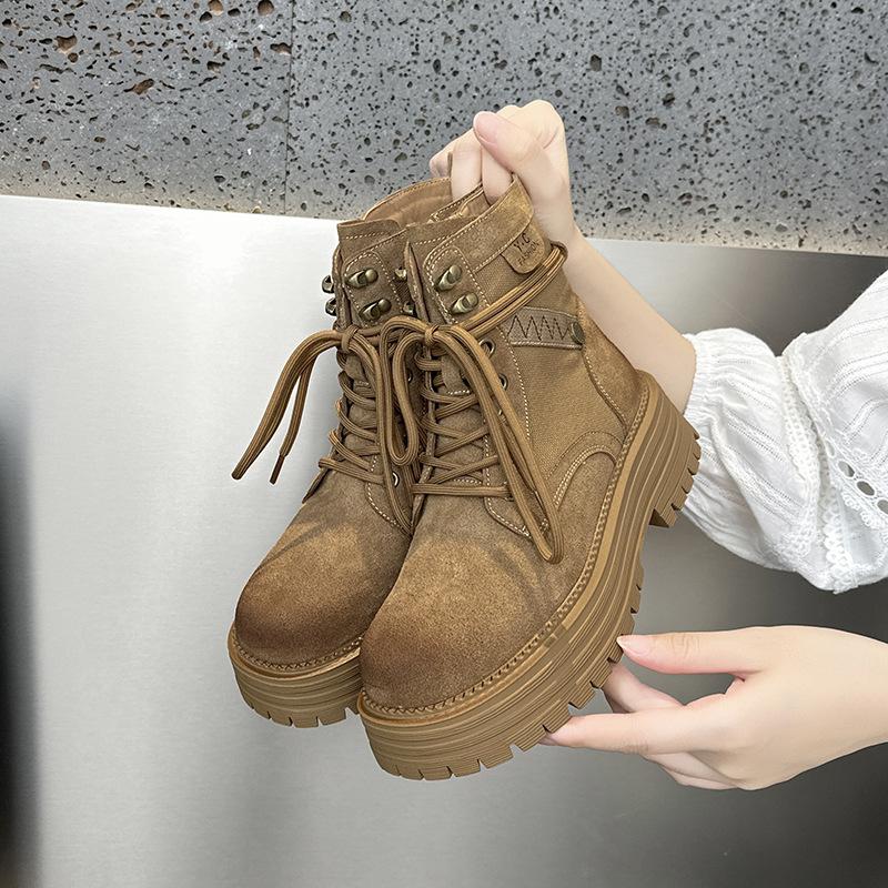 Thick soled and raised leather women's 2025 summer new breathable outdoor casual versatile thin boots for women