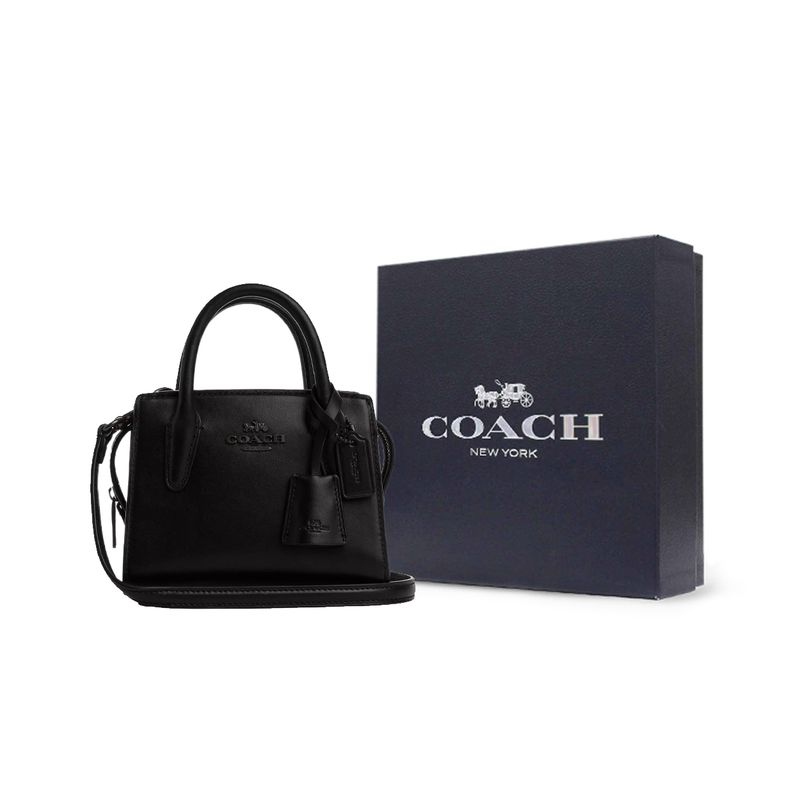 Coach Andrea 15 Texturiertes Logo Unifarbene Reißverschluss Mini-Tragetasche Damen-Tote Schwarz CO974-JIBLK