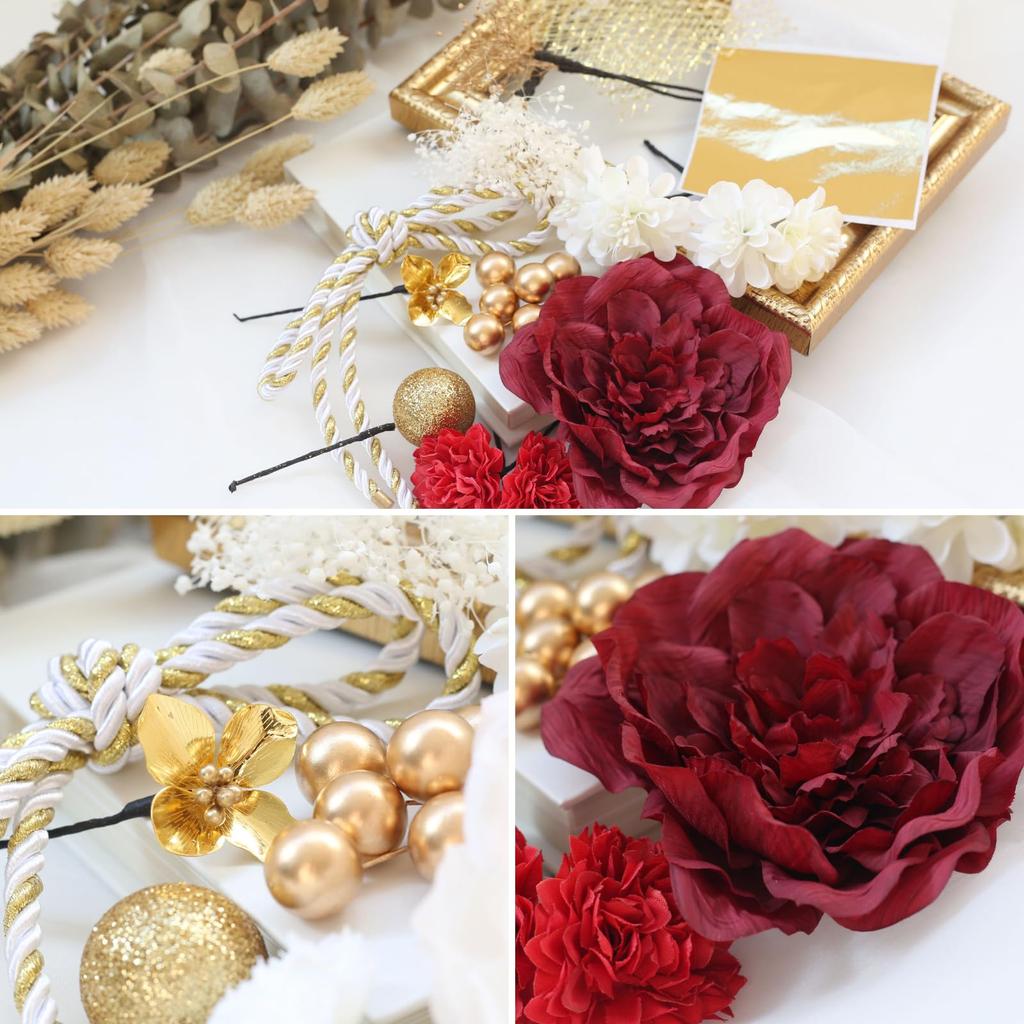 Bud Flower Hair Dried Mizuhiki and Gold Perfect for and Japanese Furisode and Hair Hair Ornament, Dahlia, Flowers, Leaf, Coming-of-Age Ceremonies,