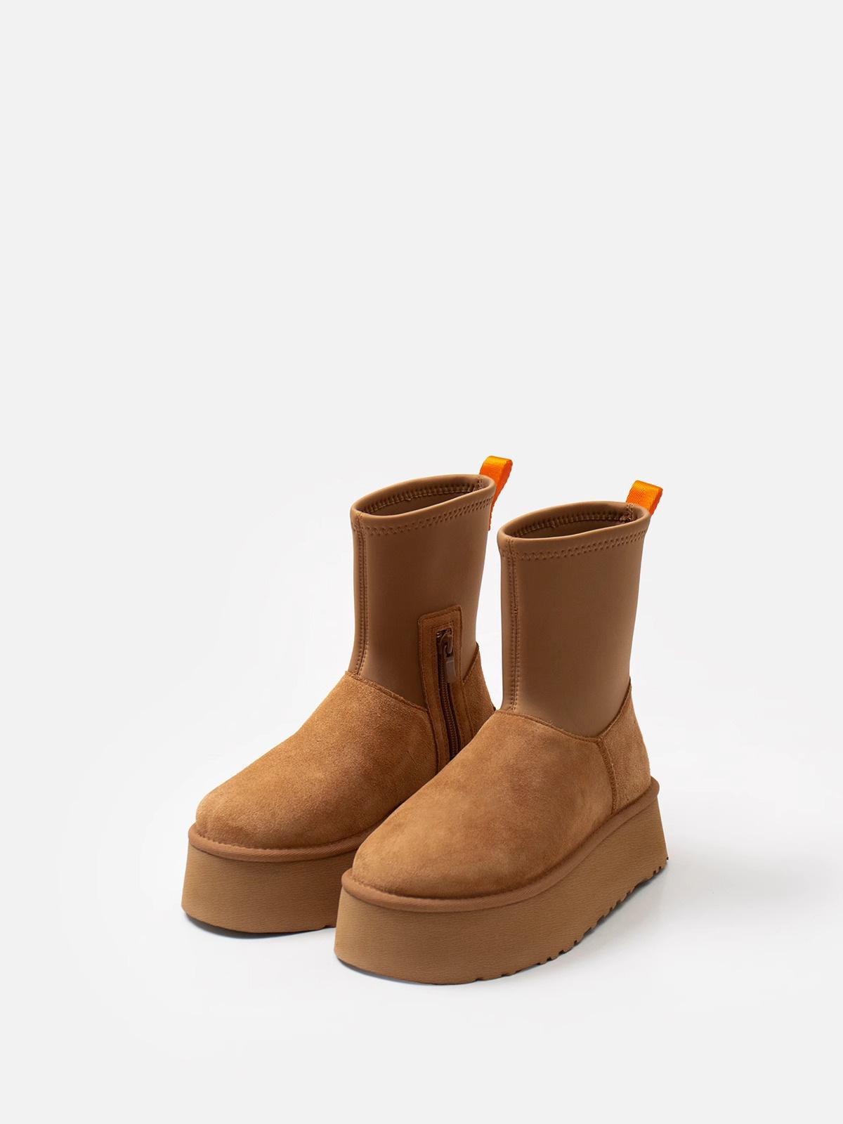 

Thick-soled snow boots, new winter velvet warm cotton shoes, medium tube fur integrated elastic pencil boots 35 коричневый