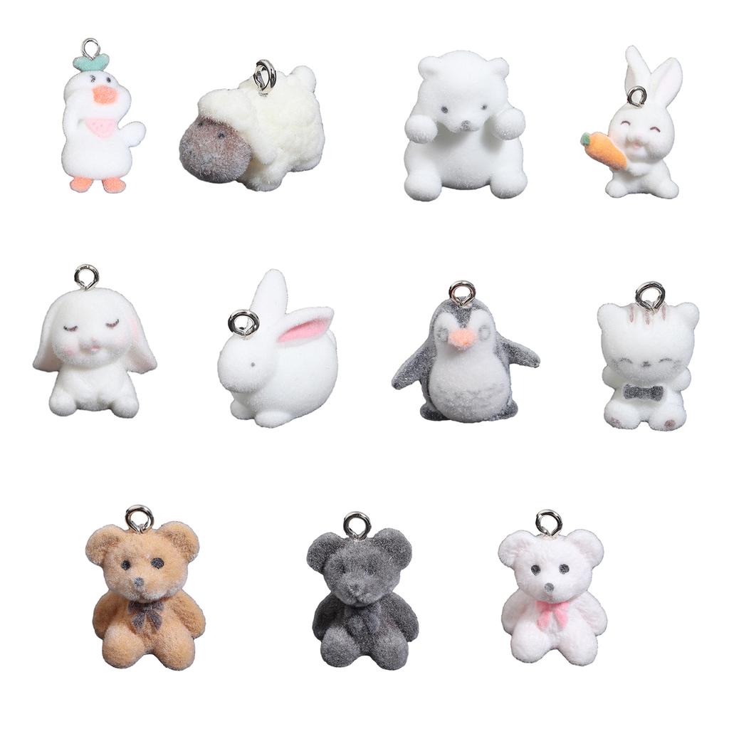 Cute Flocking Pendant Set for DIY Jewelry Making Colorful Flocking Pendants Keychain Decoration for DIY Jewelry Supplies
