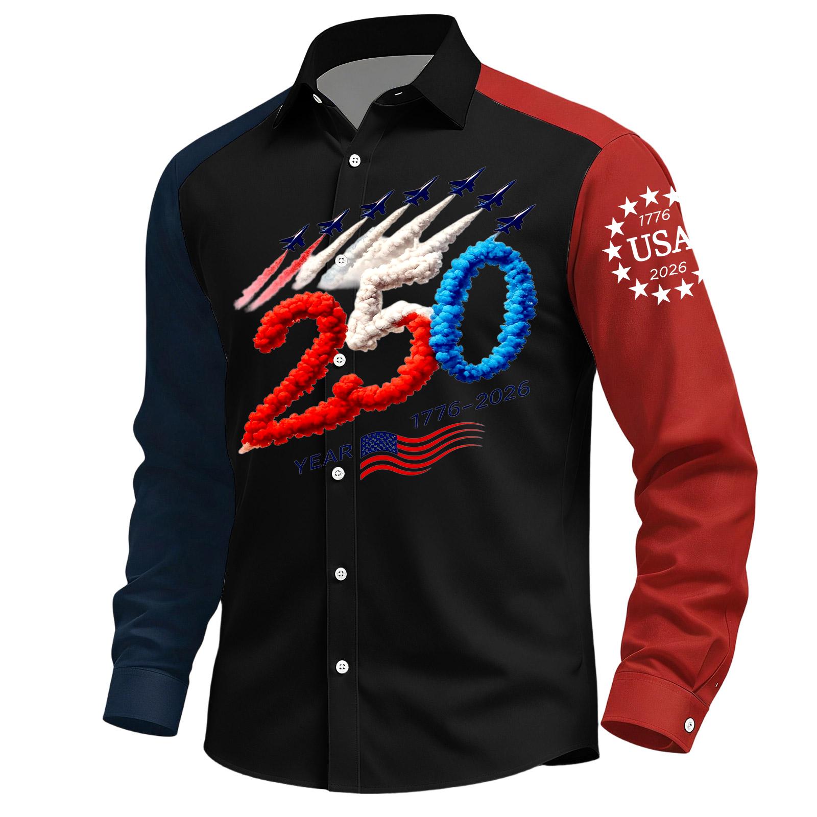 

Men s Casual Independence Day Printed Lasel Button Long Sleeve Shirt XXXL чёрный