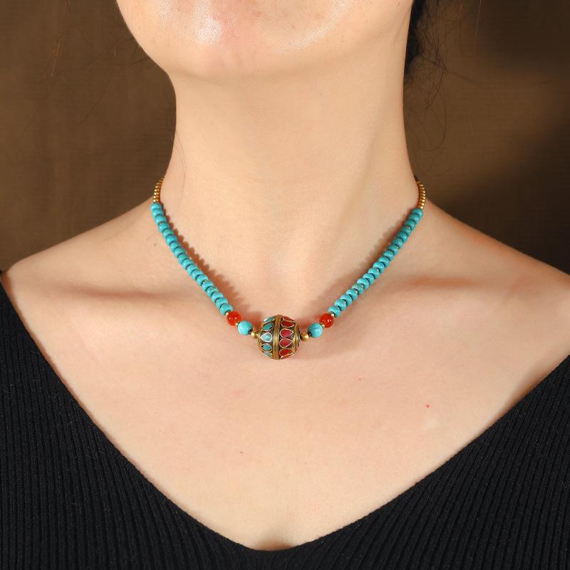 Vintage Tibetan Nepalese Bead Necklace Woven Collarbone Chain Women's Summer Simple Neck Chain Accessories