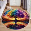Round Rainbow Tree of Life Rug – Ultra-Thin Non-Slip Machine Washable Mat with Starry Sky Print for Indoor Use