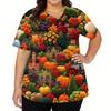 Damenmode V-Ausschnitt Kurzarm Arbeitskleidung mit Taschen Halloween bedruckte Tops