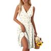 Women's Fashion V-Neck Waist Printed Sleeveless Vest Dresses
