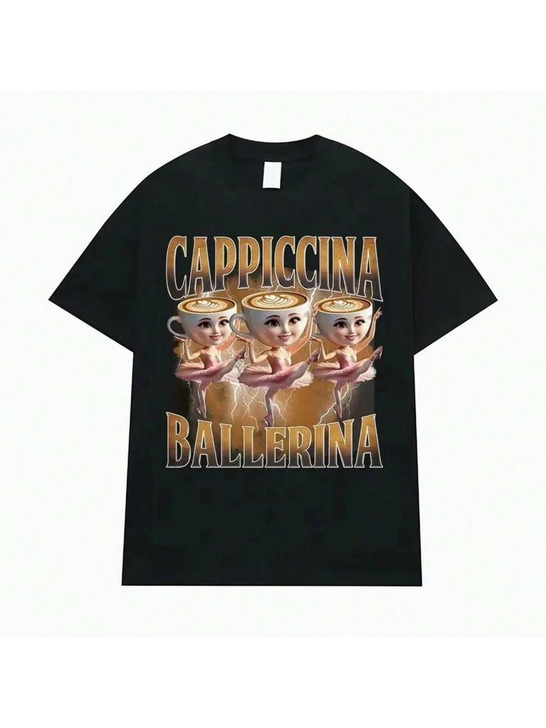 Ballerina Capuchina Funny Coffee Meme T Shirts Men Women Summer Pop Vintage Short Sleeve T-Shirts Aesthetic Casual Humor T-Shirt