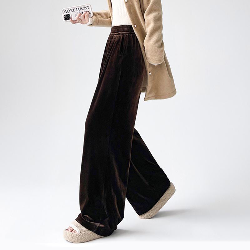 Goldener Samt Weitbeinige Hose Damen Herbst und Winter Locker Hochtailliert Lässig Drapierend Gerade Wischende Lange Hose