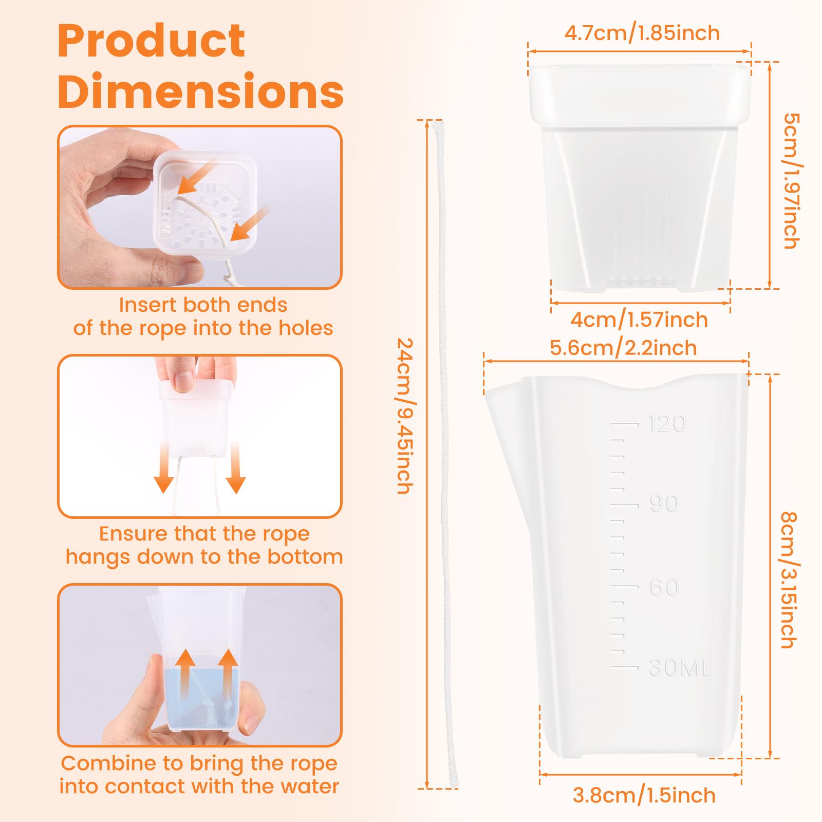 12 шт. Самополивающийся горшок для растений, пластиковый двухслойный цветочный горшок с 12 впитывающими хлопковыми фитилями, прозрачное гидропонное устройство для сада