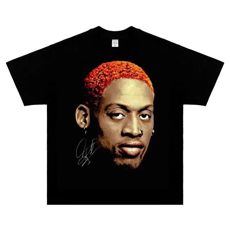 2023 Summer Fashion Dennis Rodman Tops Tees The Worm Streetwear Vintage T Shirt Basketball Star Printed Hip Hop T-shirts Man