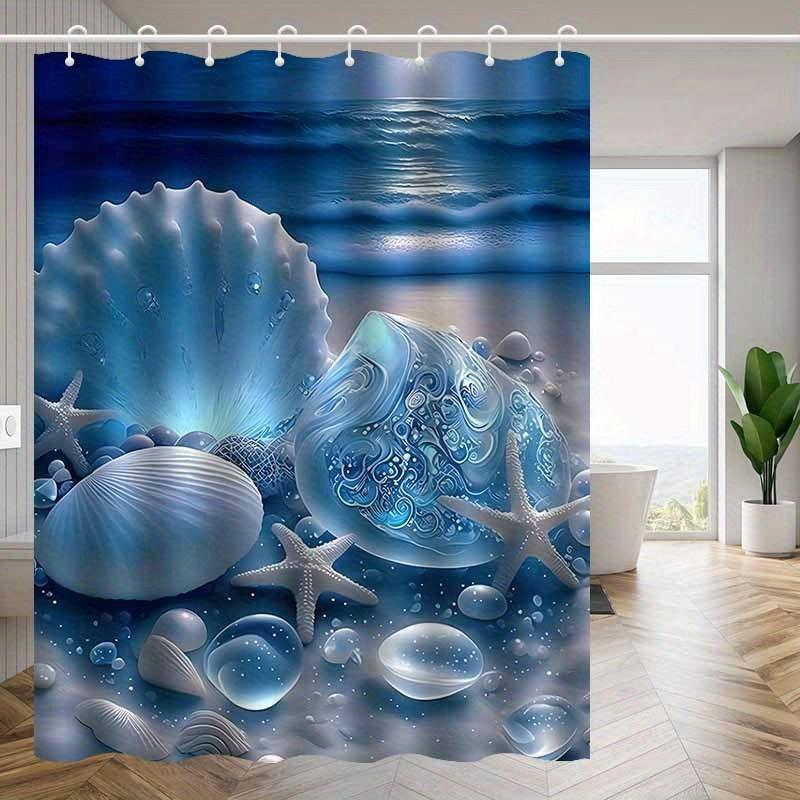 Ocean Seashell & Starfish Print Waterproof Shower Curtain for Bathroom,Blue Marine Life Design High-End Toilet Partition Curtain W90XH180cm