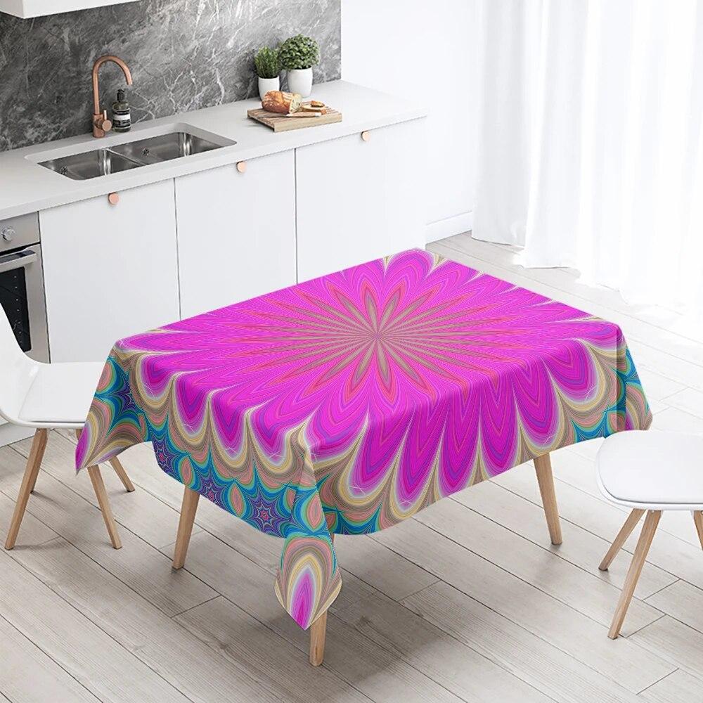 Psychedelic Geometric Mandala Pattern Rectangular Tablecloth Waterproof and Oilproof Wedding Restaurant Kitchen Table Decoration
