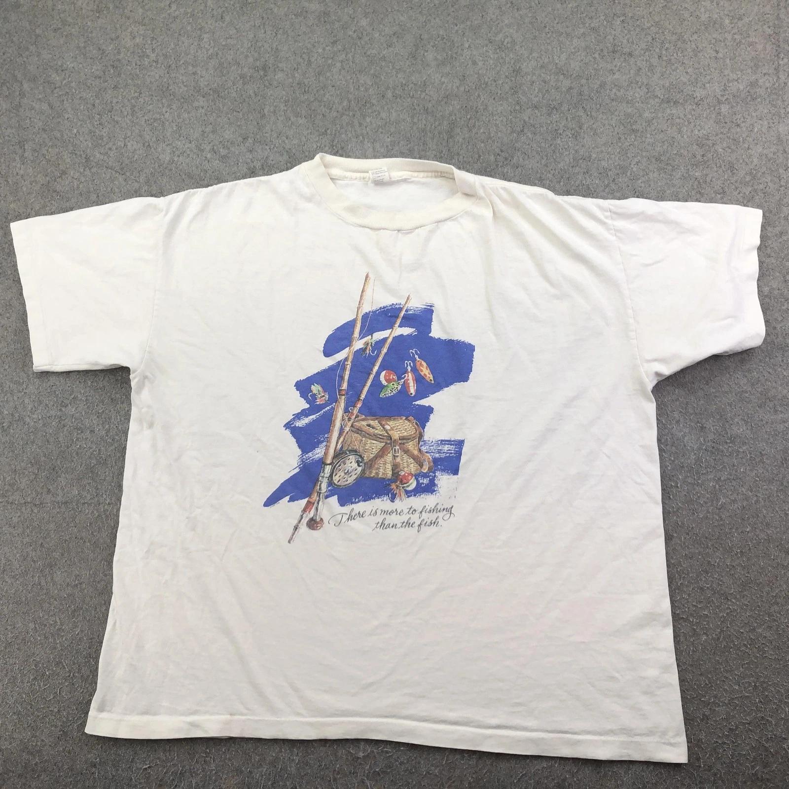 

Vintage Fishing Shirt Mens XL White Hallmark Cards Graphic Oversized USA Quote 4XL