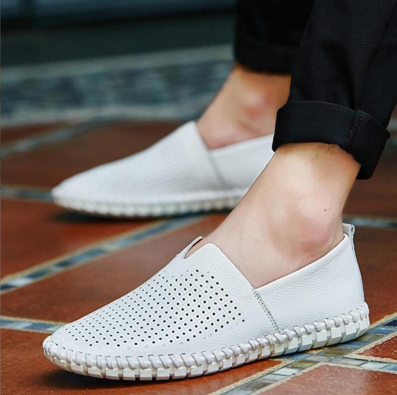 Genuine Cow Leather Mens Loafers Fashion Handmade Moccasins Soft Leather Blue Slip On Men's Boat Shoe PLUS SIZE 38~46