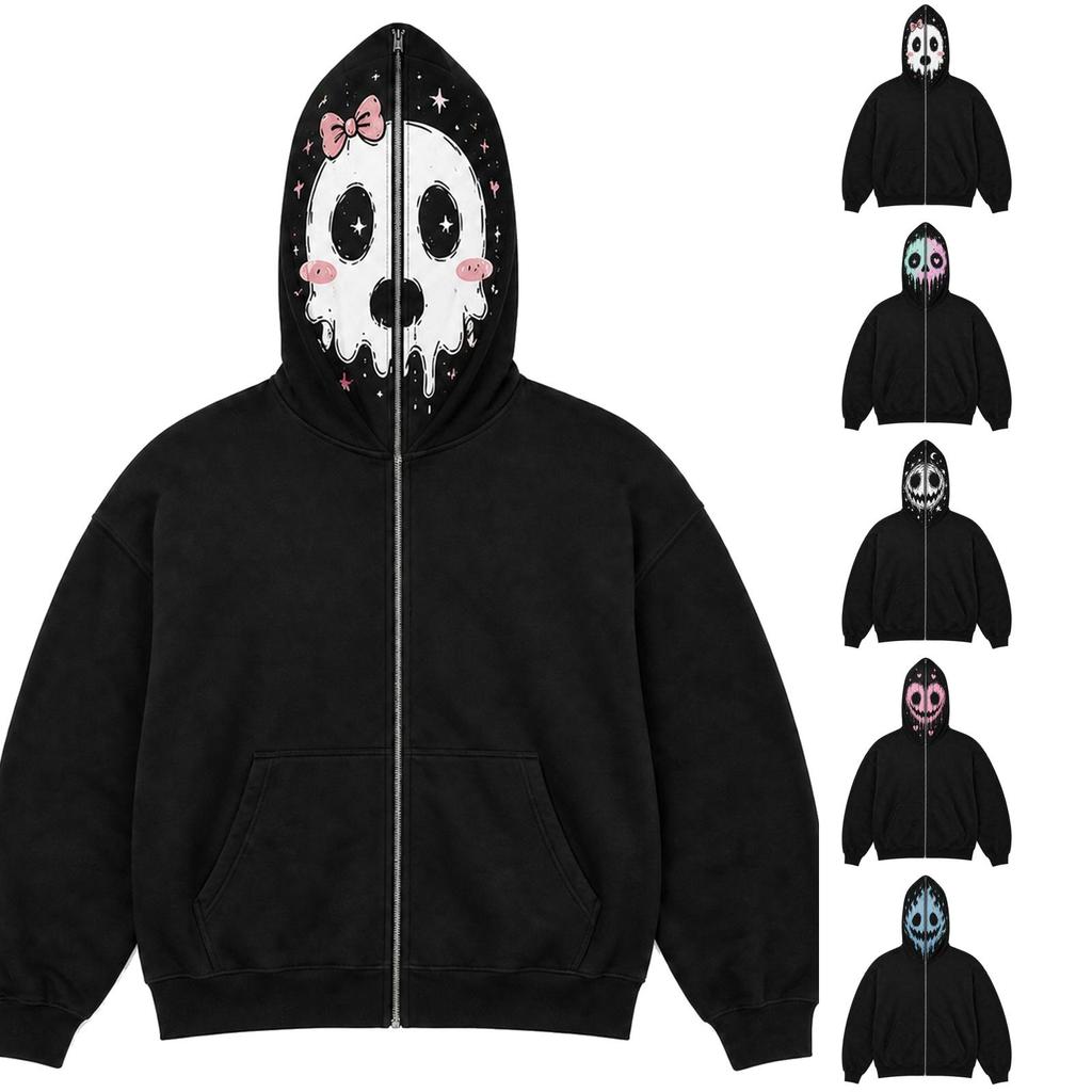 Halloween Cosplay Face Printed Long Sleeve Hoodie Men's and Women's Fashionable Casual Sports Top