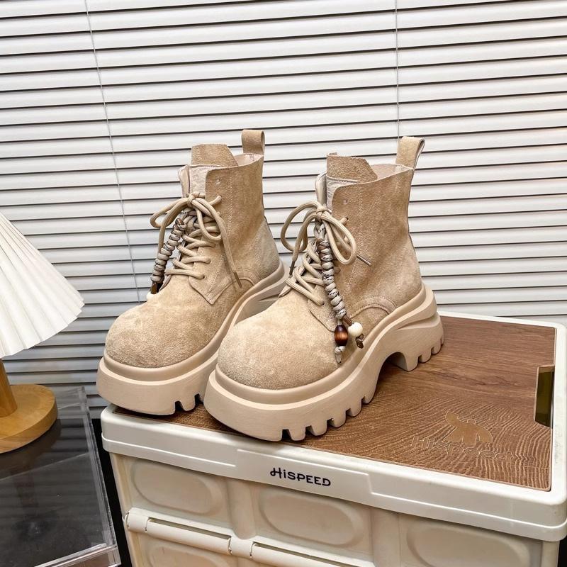 2025 Autumn New Retro Matte Leather Martin Boots Women's Shoes Platform Muffin Round Head Lace-up Locomotive Boots Short Boots Women