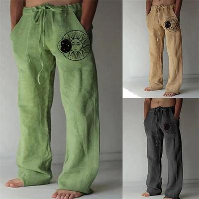 Herren Neue Hose Jugend Druck Leinen Aufgesetzte Taschen Locker Lässige Kordelzughose