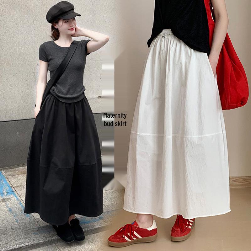 2026 Slimming High Waist A-line Maternity Skirt - White Floral Bud, Spring/Summer, Casual & Versatile XL белый